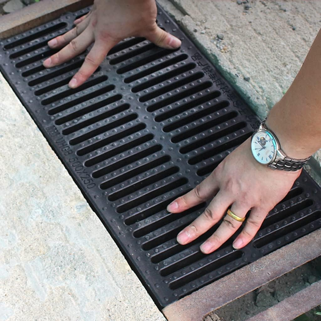 Linear Drain Cover Grate for Swimming Pool – Polymer Black Gutter Grating, 50x25x2cm, Efficient Drainage Solution for Overflow Protection and Pool Maintenance