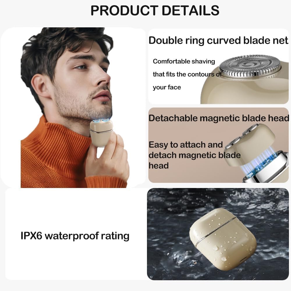 Mini Electric Shaver for Men and Women, Dual Head Portable Razor with Smart Sensor, Compact Travel Size Pocket Shaver, USB-C Rechargeable, Wet & Dry IPX6 Waterproof, Low Noise, Easy to Clean