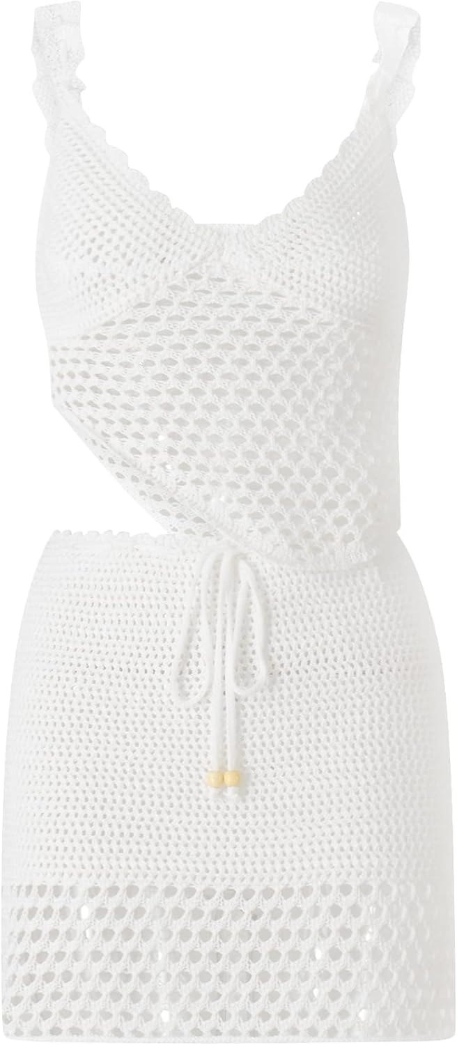 Sawden Women Y2k Crochet Knitted Two Piece Outfits Hollow Out Cami Top and High Waist Mini Skirt Beach Wear - Image 2