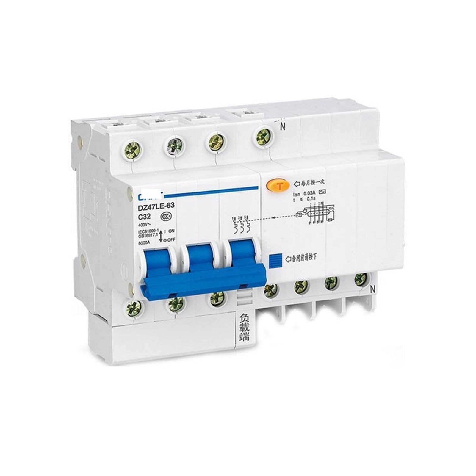 Disjoncteur DZ47LE-63 3P+N D25 100mA pour protection différentielle triphasée