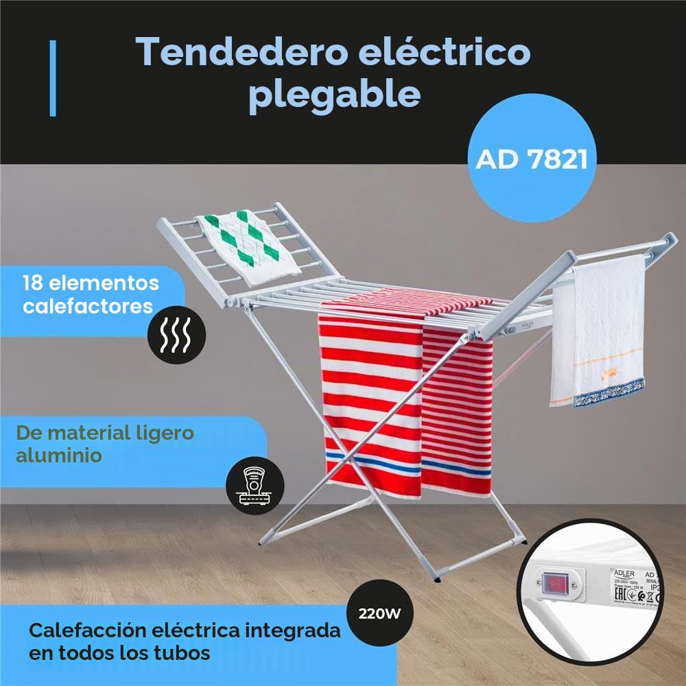 Adler AD 7821 - Tendedero eléctrico Plegable