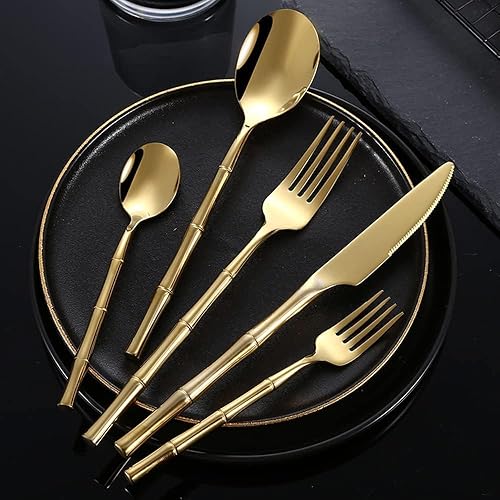 Miniatura 4 de Juego de cubiertos de 24 piezas de acero inoxidable color oro rosa para 6, cubiertos modernos para el hogar, elegantes cucharas de cubertería,