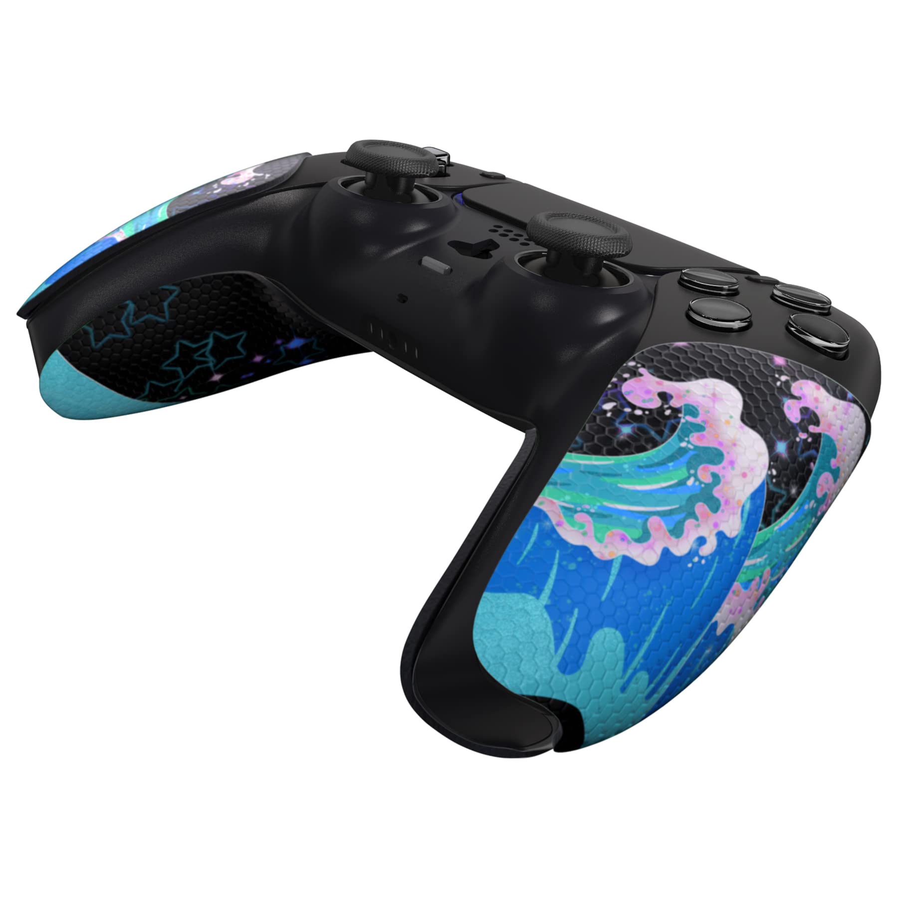 eXtremeRate PlayVital Pegatina para ps5 - Adhesivo de Silicona Antideslizante, Skin de Goma para ps5 Control, Protector con Textura para Mejor Agarre en el Mando (Olas Resplandecientes) — view 8