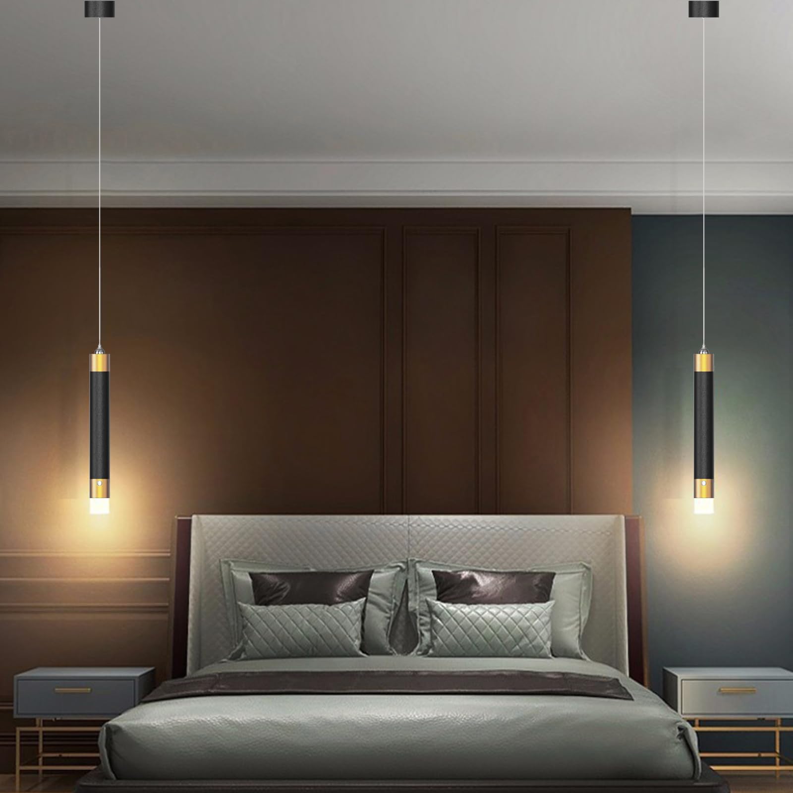 Lot de 2 lampes LED à piles Noir et doré 4500 mAh Design cylindrique portable sans fil Parfait pour chambre à coucher Éclairage d'urgence élégant Fonctionnement à piles