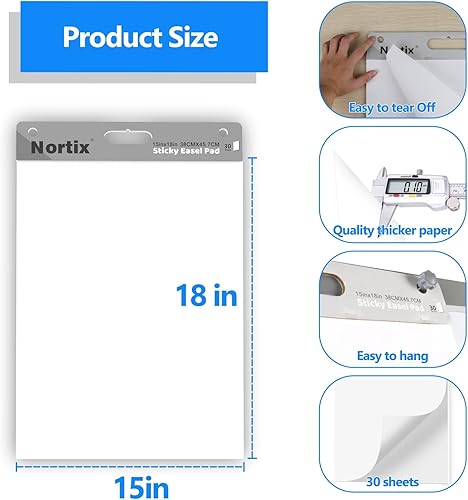 Miniatura 4 de Nortix Papel de carta, almohadillas adhesivas de caballete, papel de gráfico para profesores, súper adhesivo y resistente a las manchas, mini papel