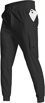 Mens Athletic Joggers with Zipper Pockets Stretch Track Pants Workout Running Gym Golf Sweatpants for Men