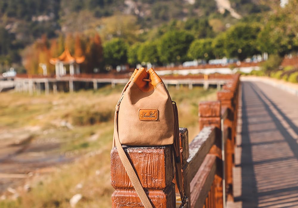 Sacoche vintage pour objectif d'appareil photo, sac à bandoulière pour appareil photo (Kaki, L)