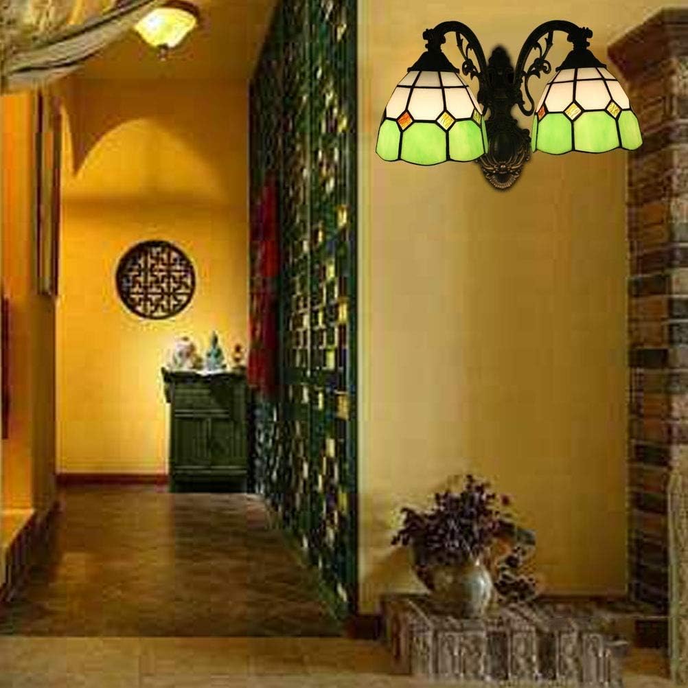 Tiffany Style Wall Light Sconces，Stained Glass Double Head Wall Lighting Fixtures ，Vintage LED Wall Lamps for Indoor Shop Bedroom Hallway
