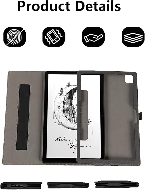 Case for BOOX Tablet Tab X C 13.3 inch Tablet – PU Leather Folio Cover with Folding Stand,toergy Hand Strap & Pencil Holder, Black