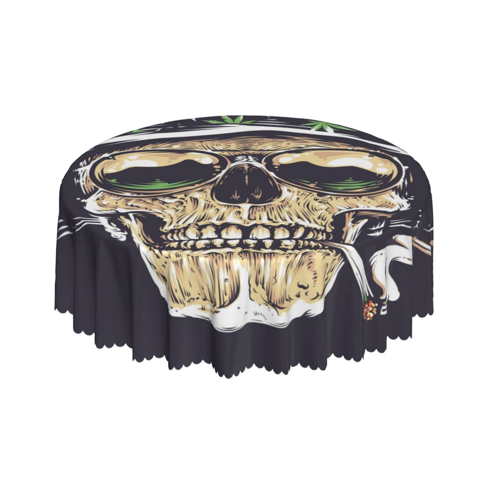 Lsjuee Skull Death Smoking Abstract Round Tablecloth 60 Inch Printed Washable Tablecloth for Dining Party Holiday Fall Home Decorative