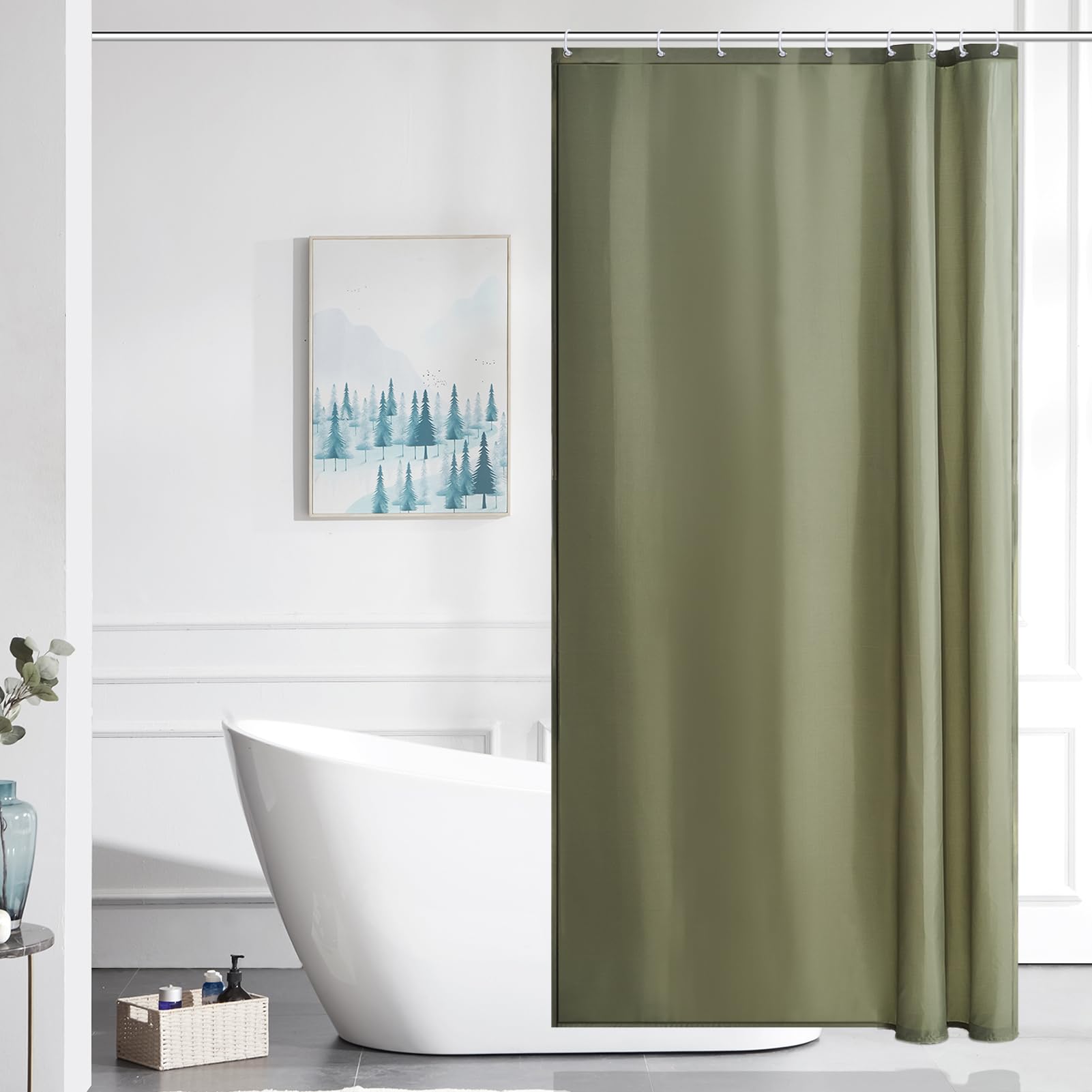 Furlinic Shower Curtain Mould Proof Resistant Wetroom Bathroom Polyester Fabric White 7ft Shower Curtains Liner Waterproof Rustproof Washable Weighted with 12 Hooks Extra Long 180x210cm 72x84. — view 73