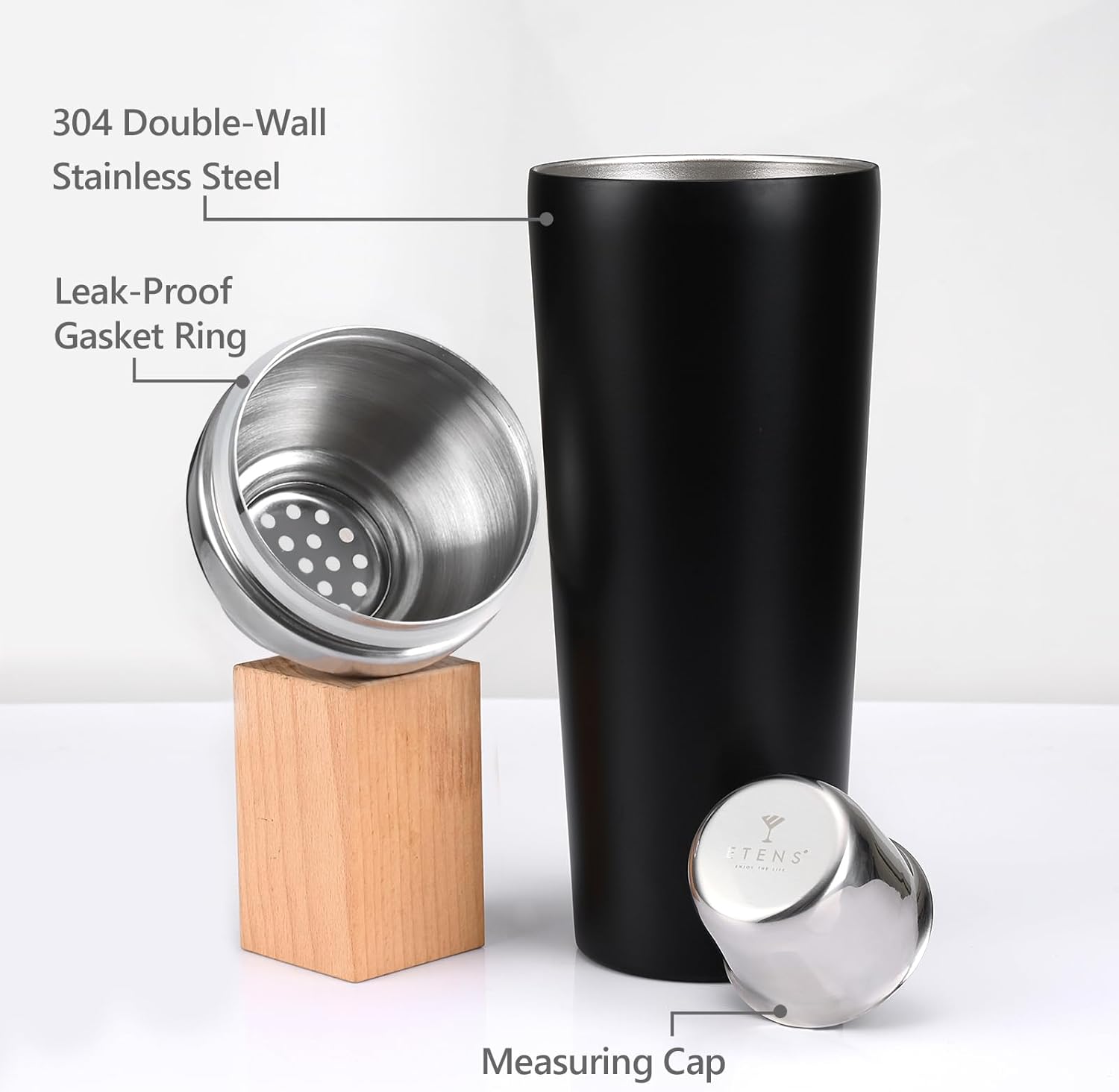 Insulated Cocktail Shaker Black - 23oz Double Wall Vacuum Stainless Steel Martini Shaker with Built-in Strainer & Jigger Lid, Pro Leak-Proof Weighted Shaker for Home Bar, Premium Bar Gift Set - Image 3