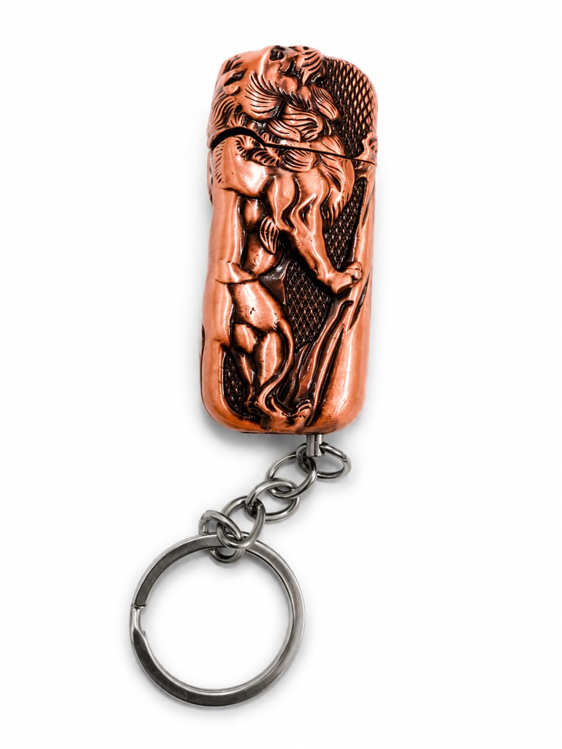 Jpack Copper Refillable Butane Metal Keychain Lighter with Artistic Embossed Design-image-3