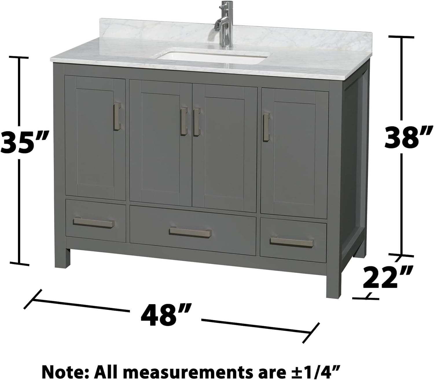 Wyndham Collection Sheffield 48 inch Single Bathroom Vanity in Dark Gray, White Carrara Marble Countertop, Undermount Square Sink, and 24 inch Mirror