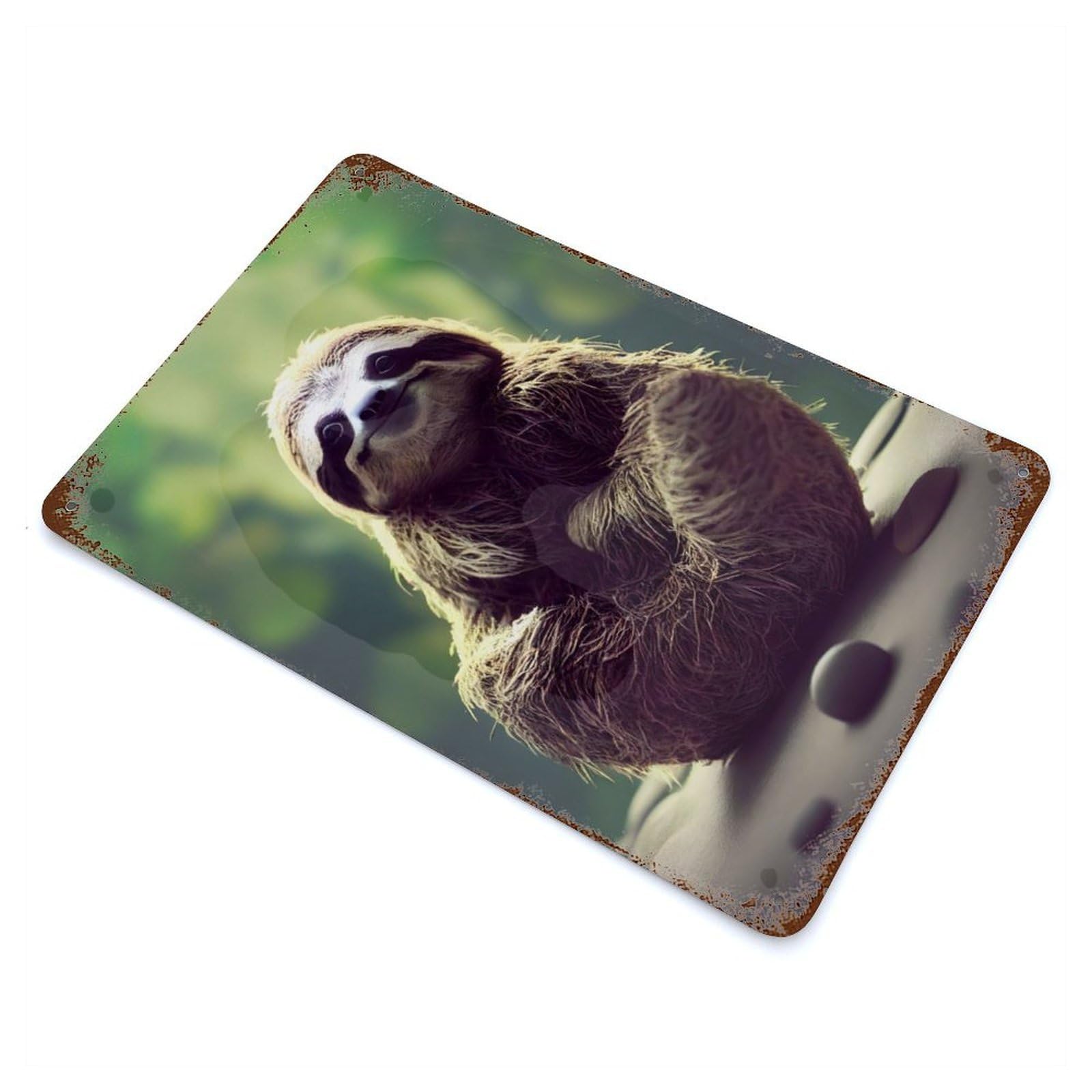 Rust Effect Meditating Sloth Rusty Metal Tin Sign 11.8"x7.9", Old School Wall Decor for Cafe, Home Bar And Lounge Decor