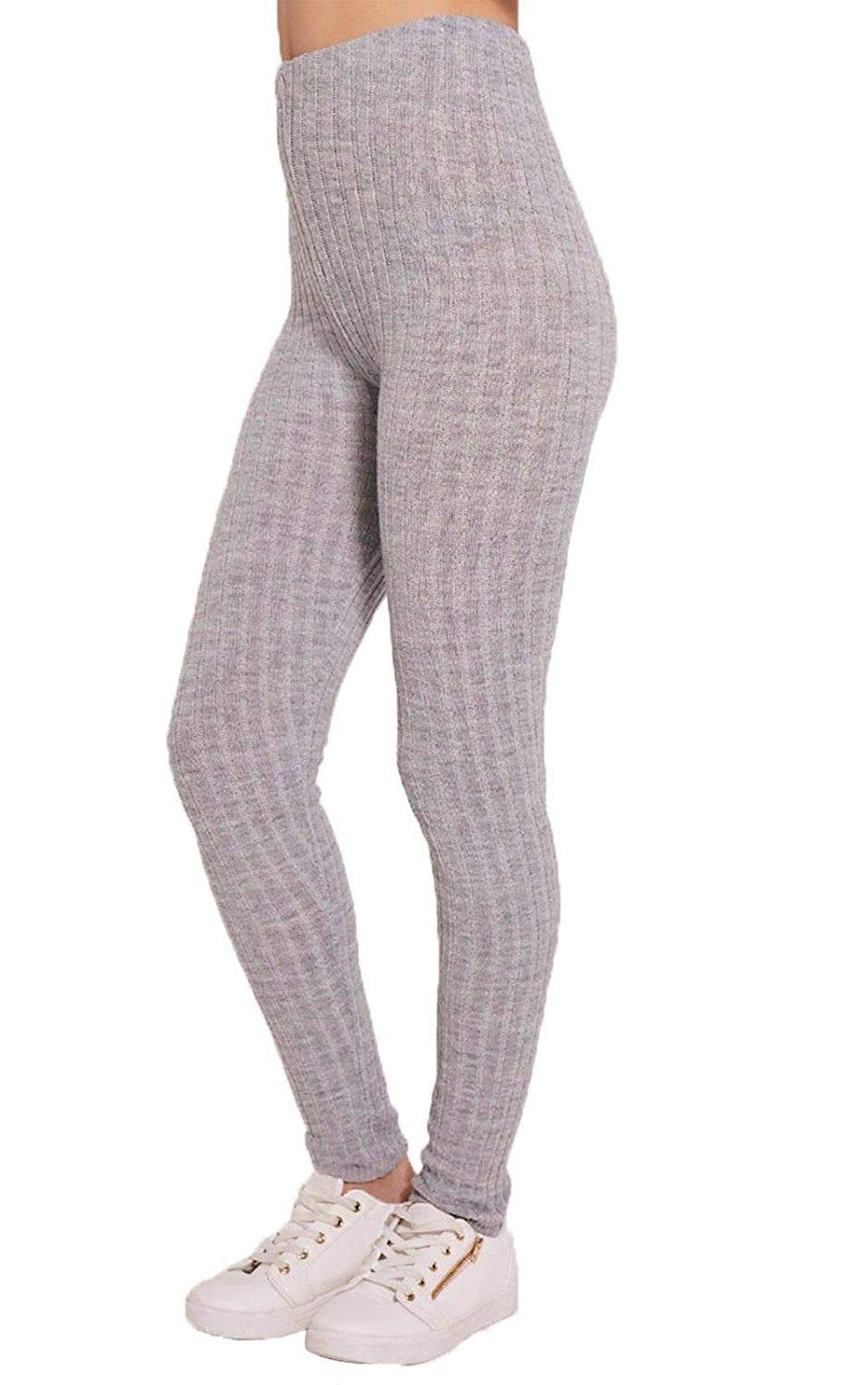 GirlzWalk ® Ladies Plain Warm Full Length Thick Chunky Cable women Ribbed Knitted Leggings (Silver Grey, XXL/UK 20-22)