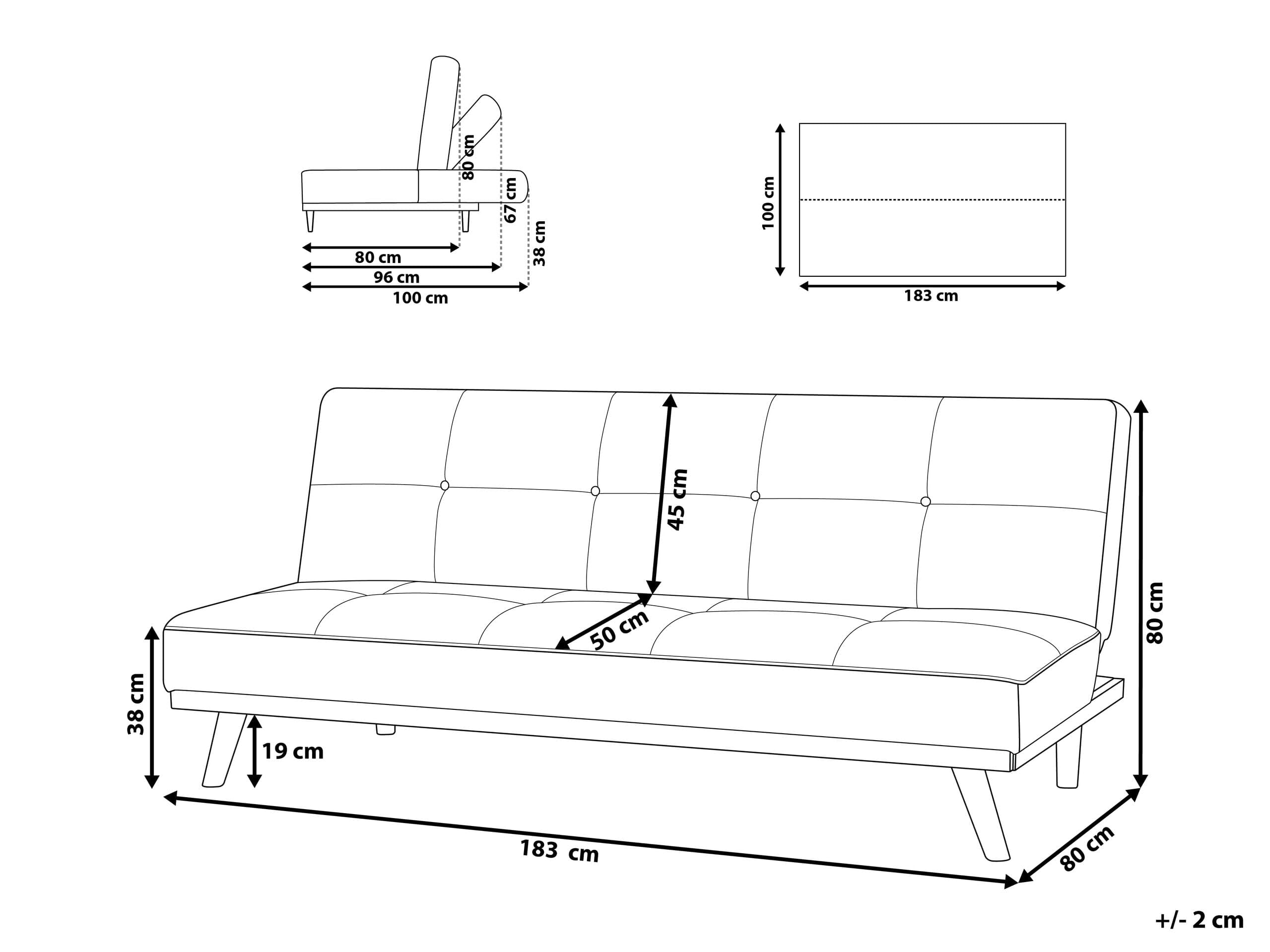 Rozkładana sofa trzyosobowa ciemnoszara pikowana drewniane nogi Froya
