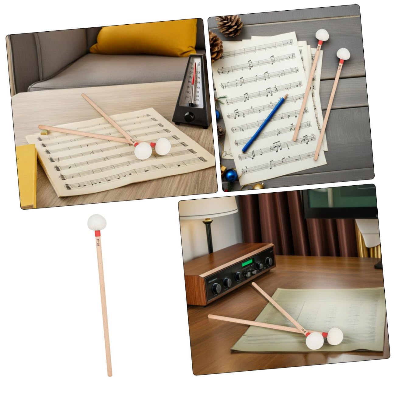 4 Stück Teiliges Paukenschlägel mit Weißem Filzkopf Langlebige Holzgriffe Professionelle Percussion Mallets für Orchester Schulbands und Vielseitige Musikalische Anwendungen