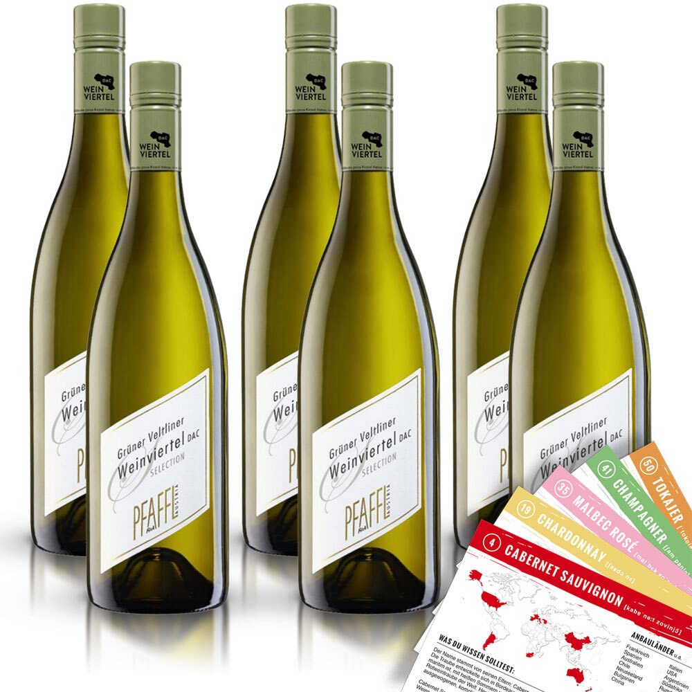 Pfaffl Grüner Veltliner, trocken, sortenreines Weinpaket + VINOX Winecards (6x0,75l)