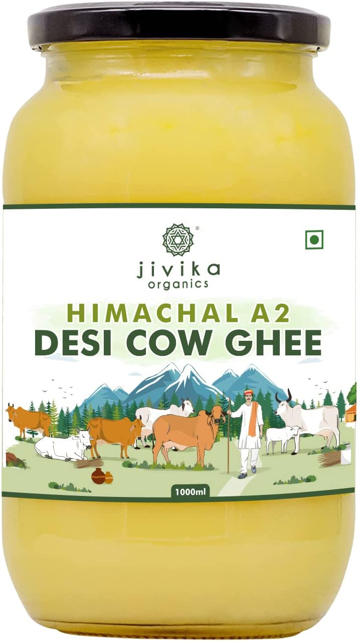 Himachal A2 Desi Cow | A2 Cow Ghee | Hand Churned From Curd | Lab Tested | Pure Ghee | Made in Bilona | Rich in Aroma | Glass Jar | 1000ml