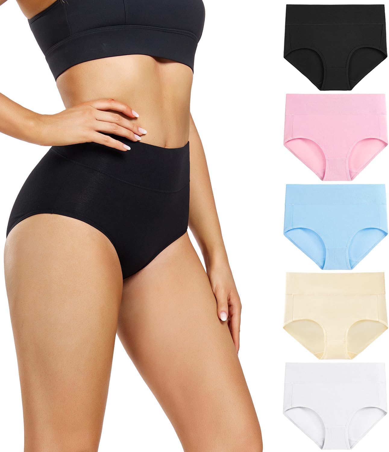 wirarpa Ladies Knickers Full Briefs High Waisted Cotton Underwear Panties for Women 5 Pack