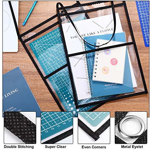 30 Pack Job Ticket Holders With Hanging Strap, 9 X 12 Dry Erase Pockets Shop Ticket Holders Clear Both Sides Plastic Sleeves With 1 Hole, Work Order Holder Sheet Protector Stitched Dual Pocket (Black) #TOP3