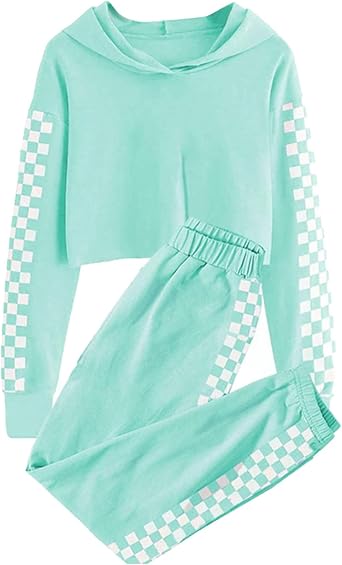 Loyan Kids Girls Crop Tops Hoodies 2 Piece Tracksuits Outfits Long Sleeve Sweatshirts Sweatpants Workout Yoga Sportwear