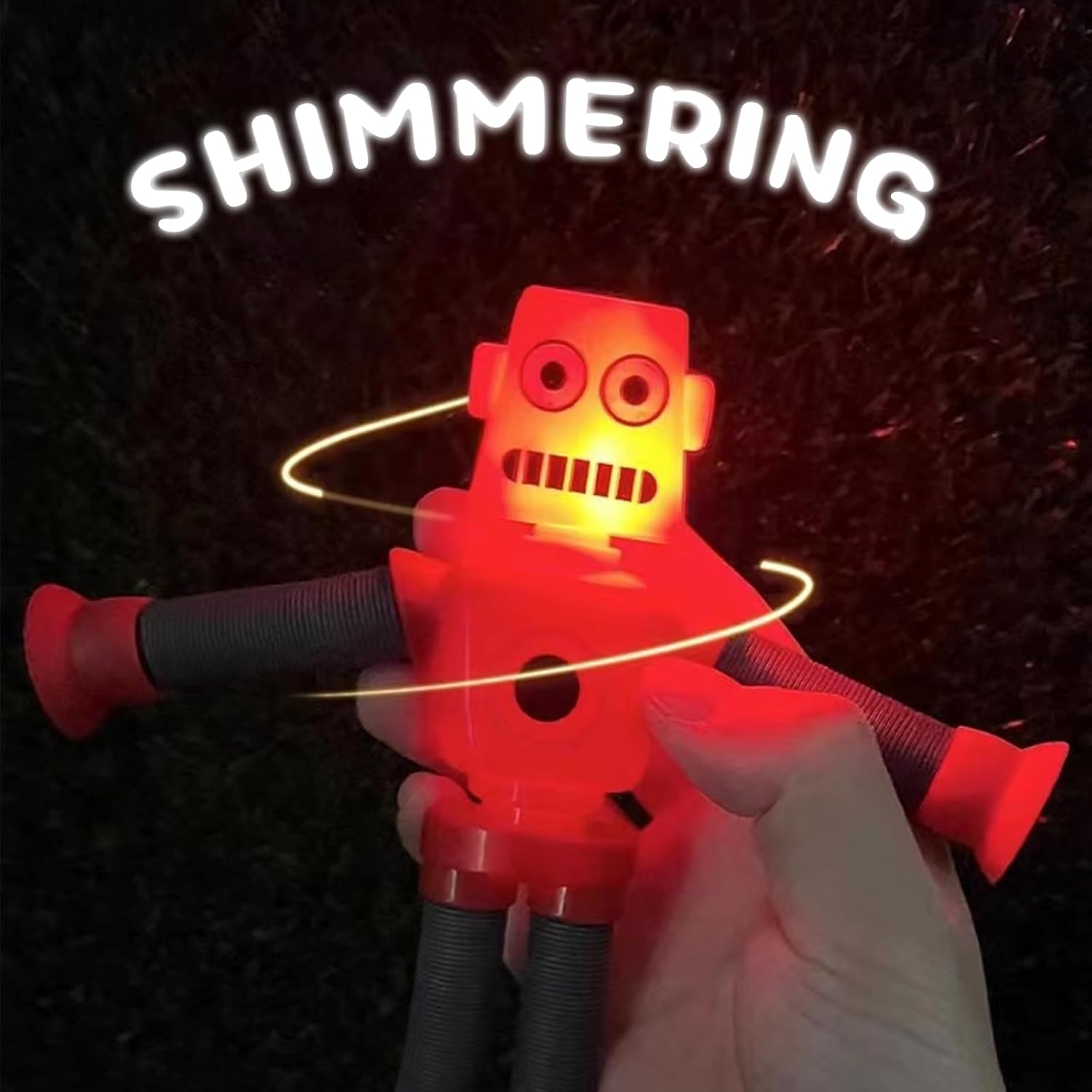 Pop Tubes Robot 4 Pcs LED Light Up for Toddlers Kids Boys Girls, Robot Sensory Telescopic Suction Cup, Autism Stress Relief Fidget Airplane Travel Toys Christmas Stocking Stuffers Party Favors Aged 3+