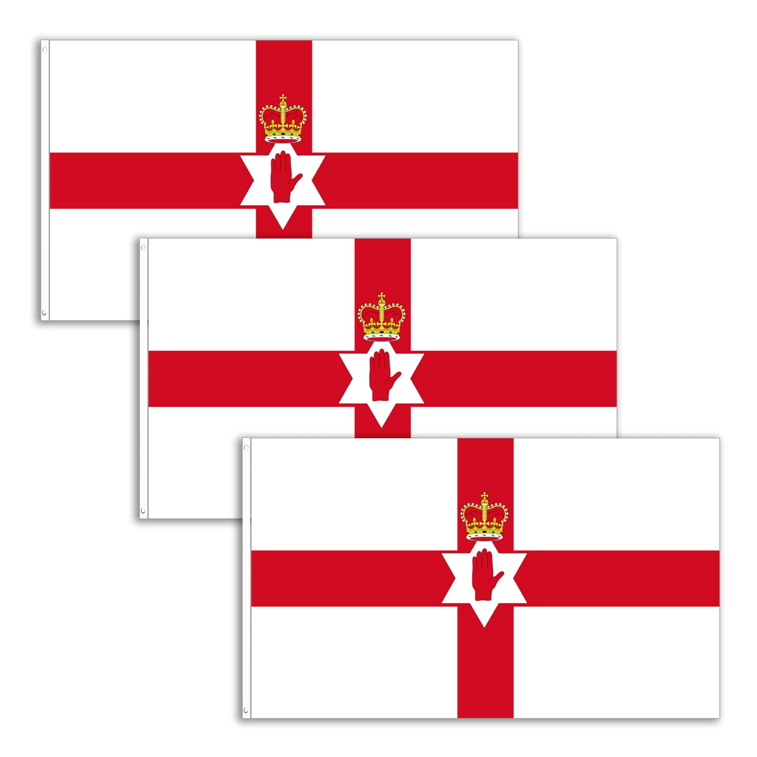 Northern Ireland Flag 3 PACKS 5ft x 3ft - Red Hand Flags, Six Nations Rugby, Large Hand of Ulster Banners with Brass Grommets Eyelets, St. Brigid's Day, Football, Outdoor Indoor Party Decorations