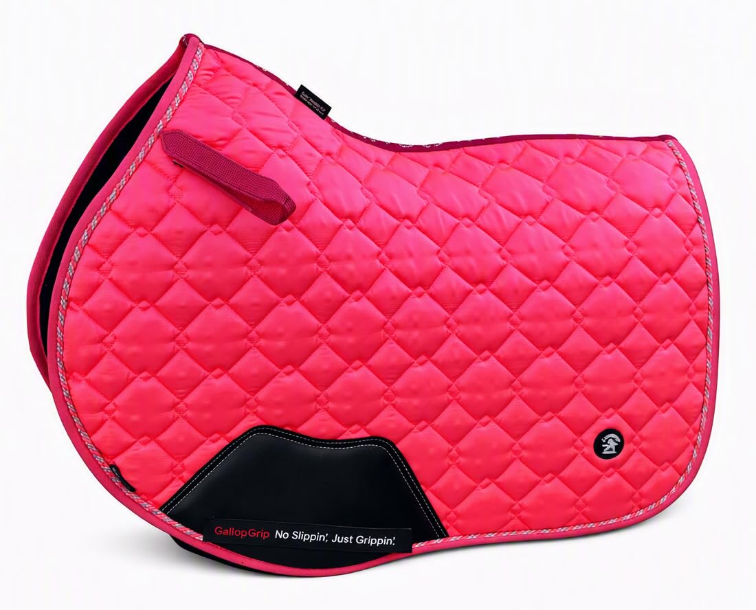 Quilted Horse Saddle Pad with Gold Studs, Full & Pony Size (Flash Pink, Full/Standard/Large)