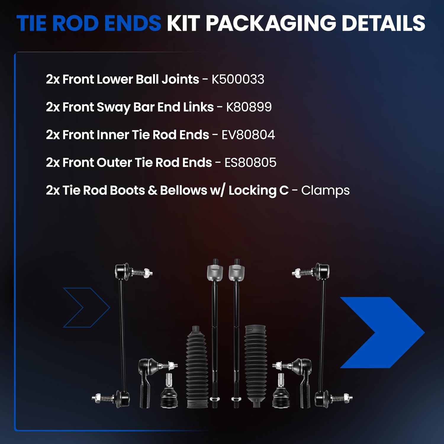 10-PC Steering Suspension Kits Compatible with Ford Mustang 2005-2010,2xBall Joint K500033,2xStabilizer Bar Link K80899,2xInner tie rod EV80804,2xOuter tie rod ES80805,2xdust cover