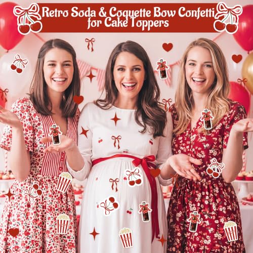 Image of Flutesan 200 Pcs She's Ready to Pop Baby Shower Confetti Red Coquette Bow Retro Soda Popcorn Confetti She's Ready to Pop Table Decorations for Baby Shower Gender Reveal Party Supplies