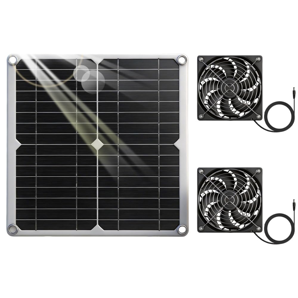 2 Stück Solar Ventilator, 12W Gewächshaus Ventilator Solar, Solarventilator, IP65 Wasserdicht SolarLüfter für Kleine Hühnerstall, Gewächshaus, Schuppen, Haustierhäuser, Zu-Oder Abluft