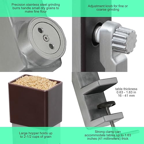 Vista 20 de Molino de grano de manivela molino de harina de trigo, rebabas de metal de acero inoxidable (molino de granos)