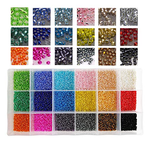 BALABEAD 12/0 Glass Seed Beads About 18000pcs in Box,18 Multicolor Assortment 2mm Silver Lined Seed Beads,2mm Tiny Seed Beads (1000pcs/Color, 18 Colors)