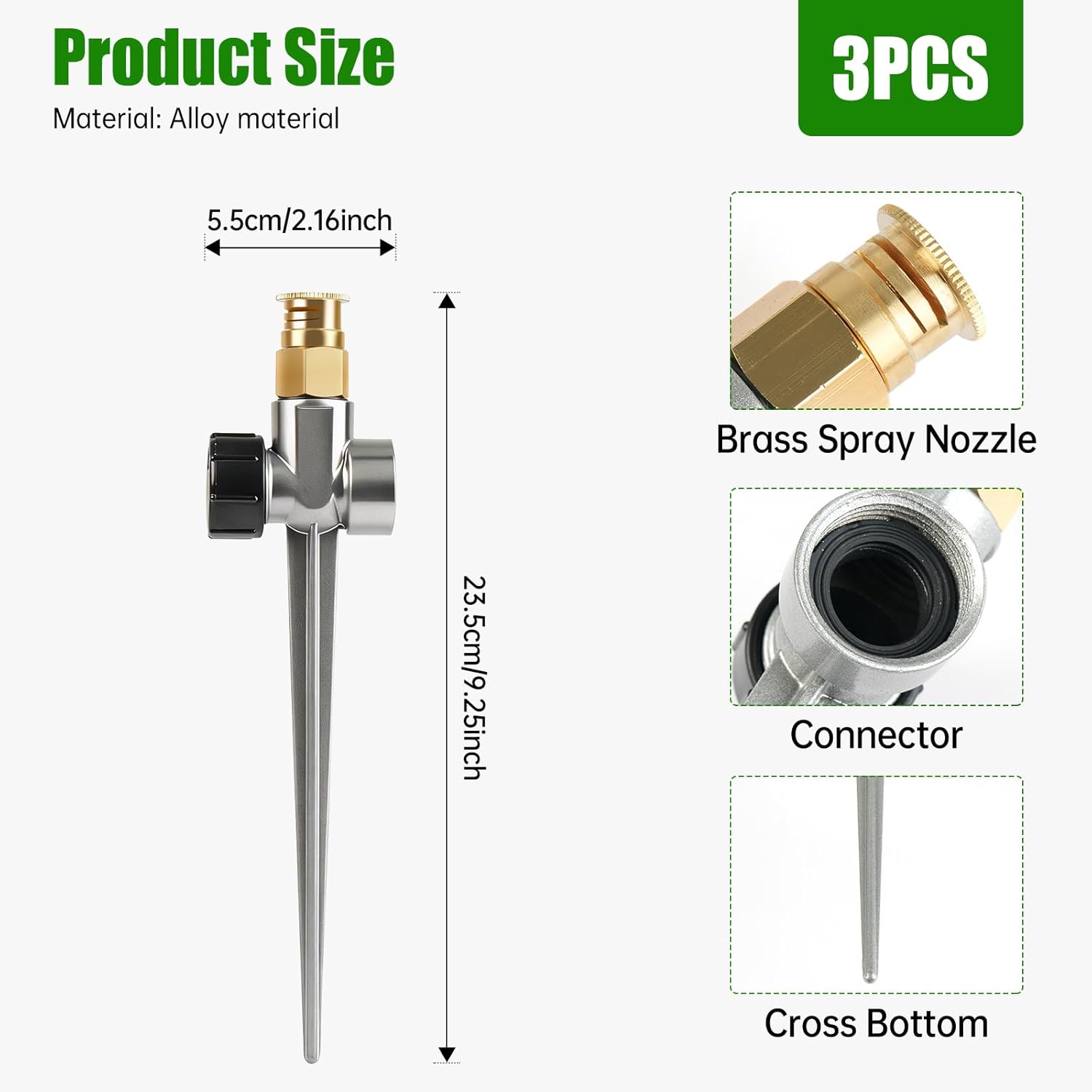 3 Pack Metal Lawn Sprinklers for Yard,Automatic Water Sprinklers with 3PCS Replaceable Parts, Brass Sprinkler Nozzle for Lawn Grass and Garden Irrigation