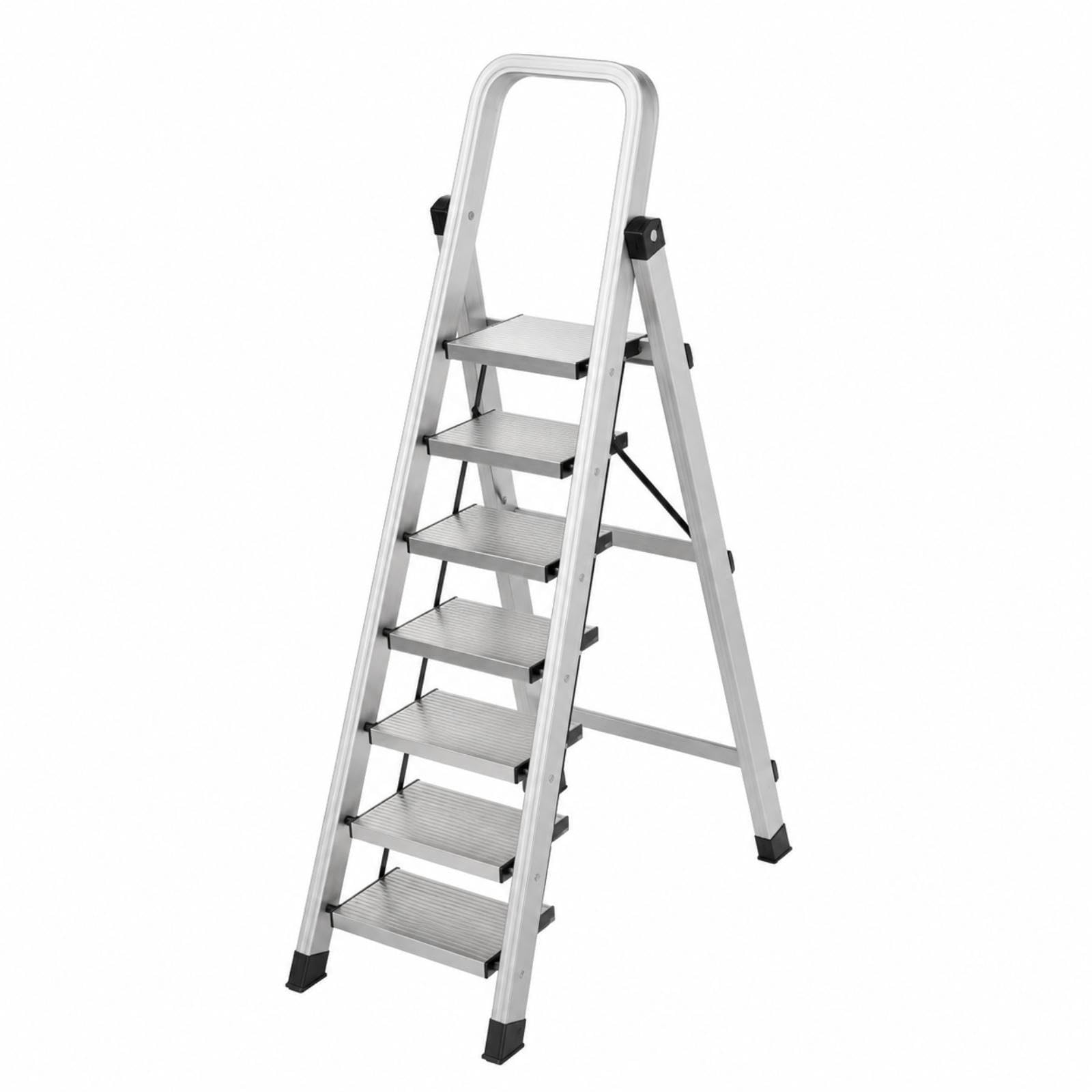 Step Ladder with Anti-Slip Steps Aluminum Foldable Household Ladder Sturdy Folding Step Stool for Homeowners, Home, Kitchen, Closet 7 Steps Aluminum-image-30