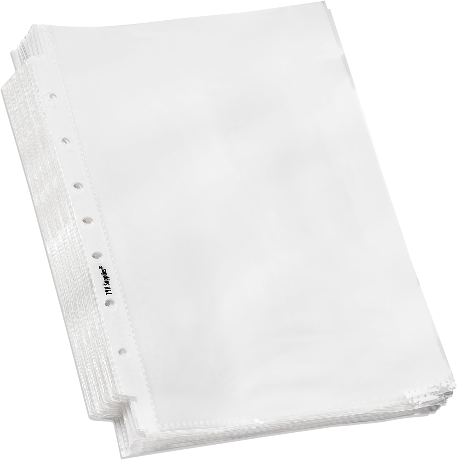 TYH Supplies 100 Pack Mini Sheet Protectors for Binder | 5.5 x 8.5 Inch | Clear Glossy Standard 7 Hole Plastic Half Page Protectors for Home, Office, and School | Top Loader Plastic Sleeves