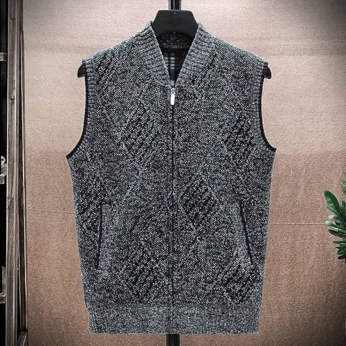 Men's Sweater Vest Fashion Sleeveless Argyle Knitwear Zipper Knitted Cardigan Vest Outerwear2