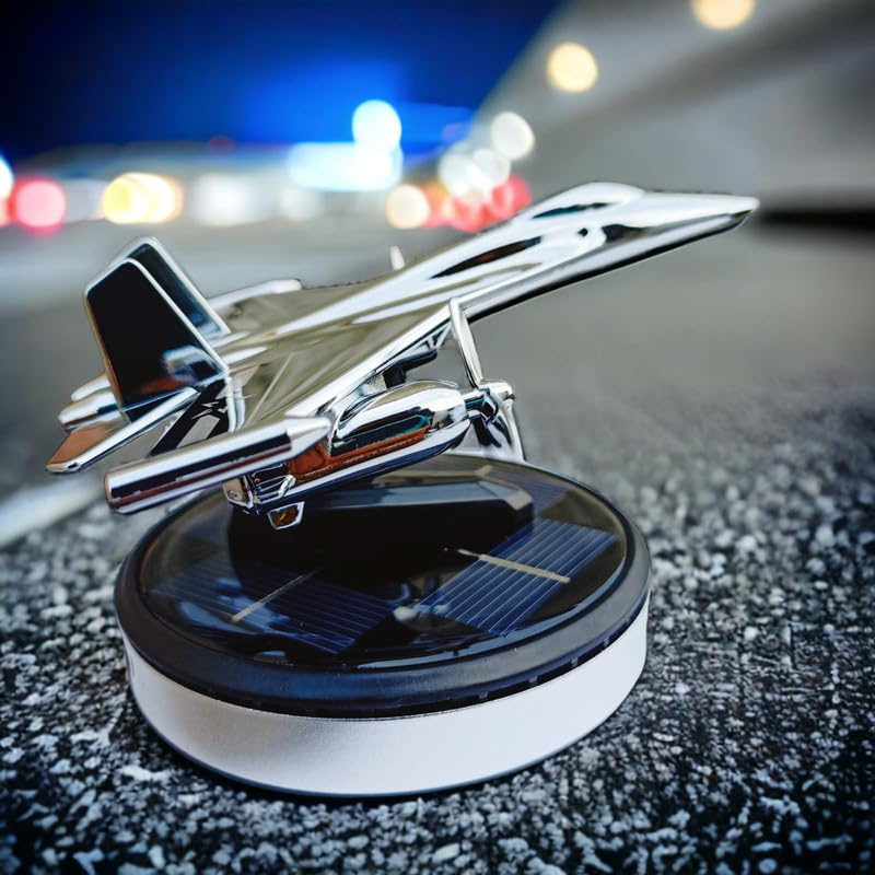 Image of YOURKARTS.COM Solar Powered Car Perfume Diffuser /Dispenser | Jet Plane Design, Auto Rotation Fan | For Car Dashboard with Perfume liquid & Organic Fragrance - (SILVER, Pack of 1)