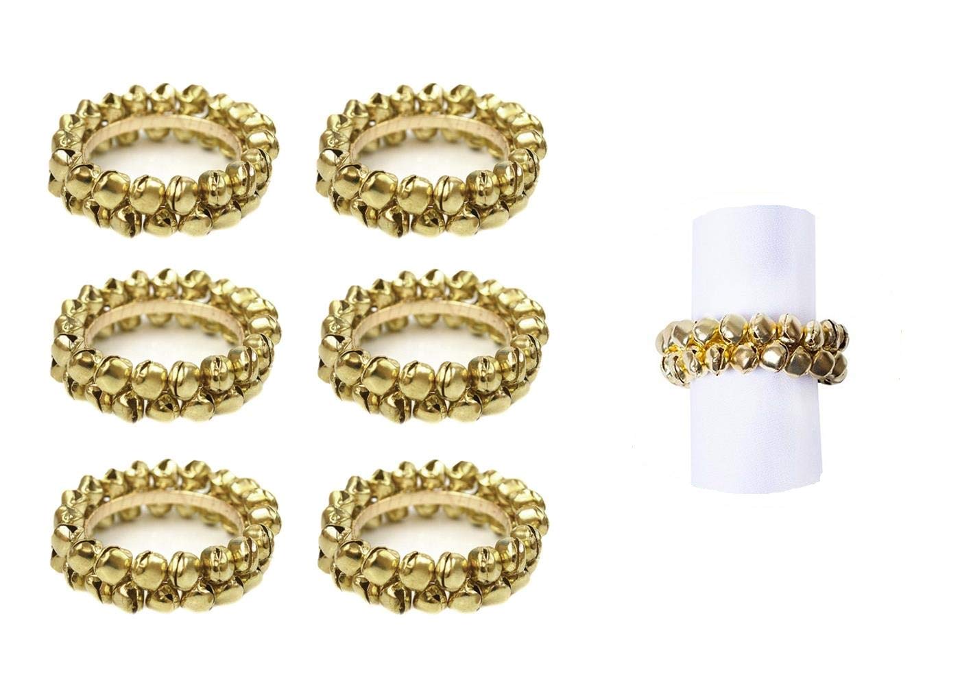 Yöl Gold 6 Napkin Rings Jingle Bells Metal Christmas Xmas Party Table Set Round