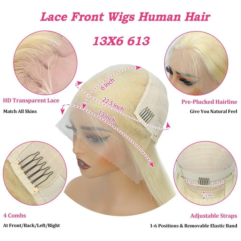 26 Inch 13x6 Lace Front Wig Human Hair 200 Density 613 Blonde Wig Body Wave Lace Front Wigs Human Hair Pre Plucked 613 HD Lace Frontal Wig for Women - Image 3