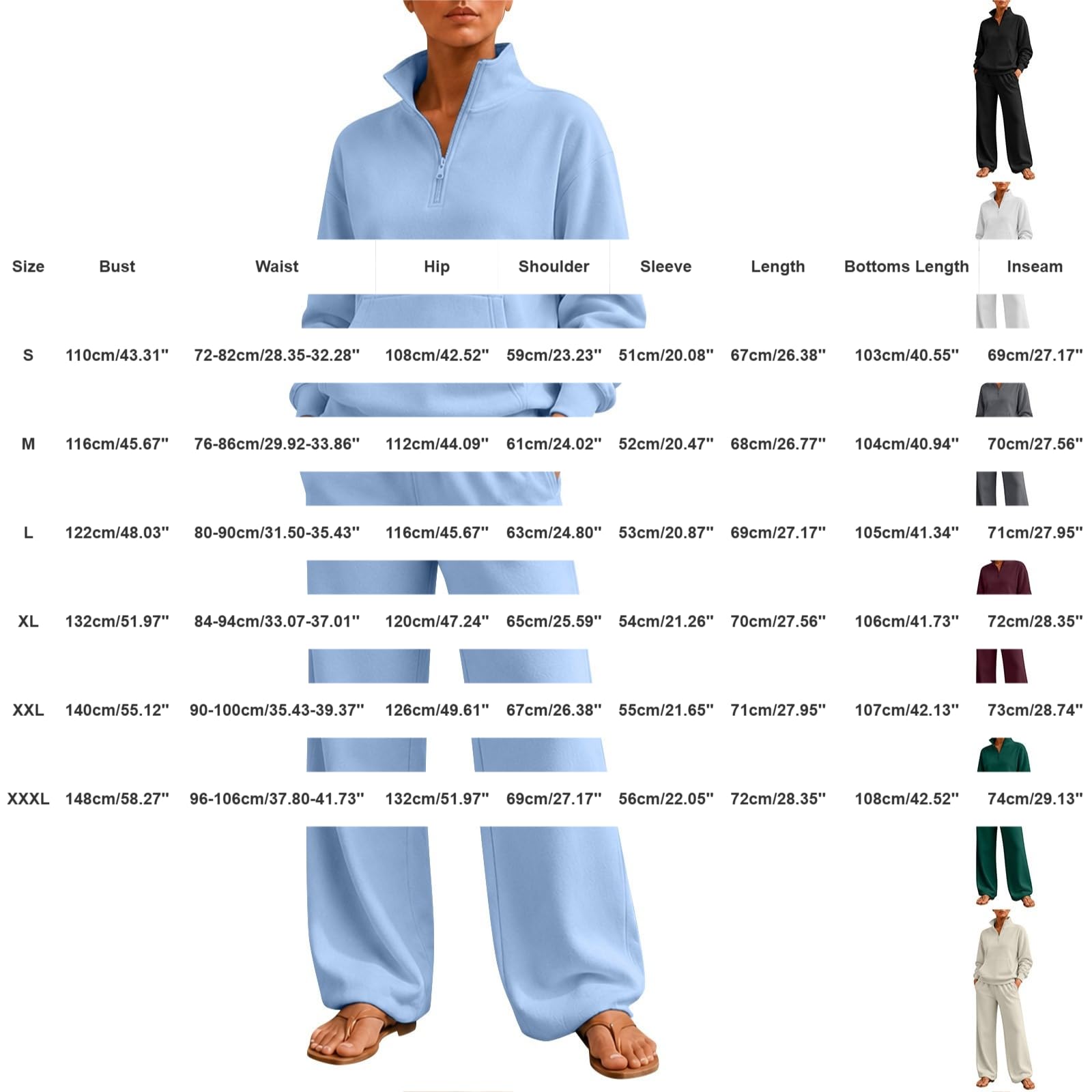 Survêtement pour femme - Survêtement ample - Couleur unie | Col montant avec demi-fermeture éclair - Pull sans capuche - Survêtement avec pantalon droit - 2 pièces - Ensemble de jogging