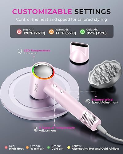 Miniatura 8 de SHRATE Secador de pelo iónico profesional de alta velocidad  Secado ultrarrápido  500 millones de iones negativos  Bajo ruido  160000 RPM  Secador