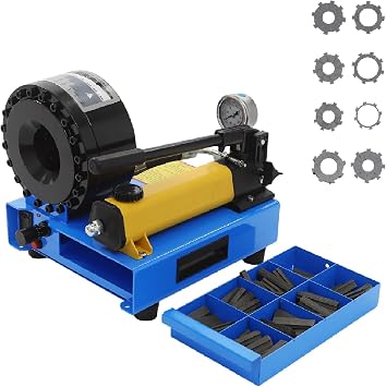 Manual Hydraulic Hose Crimper with 8 Dies, Hose Crimping Tool 0.24-0.98 Inch Crimping Range Handheld Tool for High and Low-Pressure Hose Black