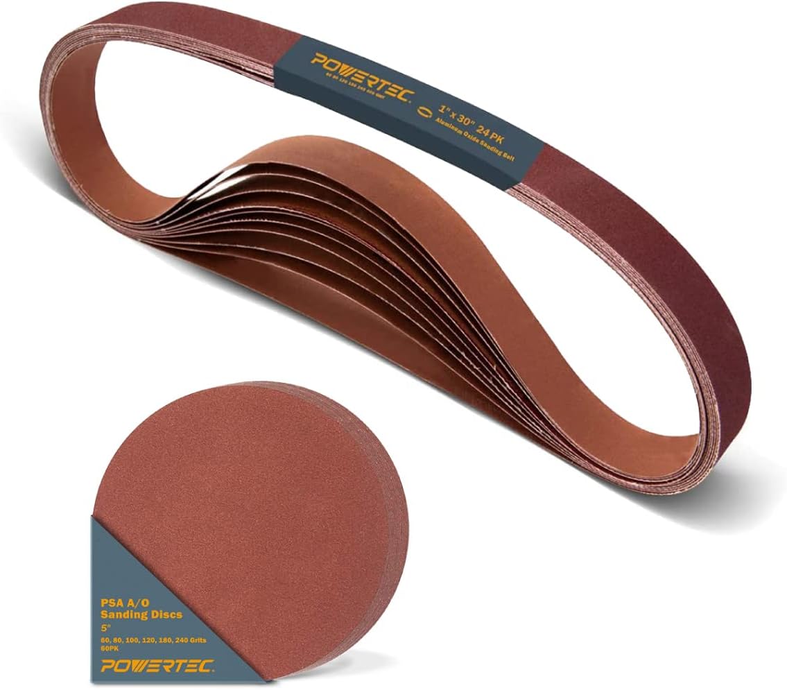 POWERTEC 111274 Sanding Discs & Belts Set, 1 x 30 Inch Sanding Belts