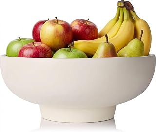 Resin Cream Pedestal Bowl for Home Decor - Modern Decorative Matte Black Fruit Bowl for Kitchen Counter, Entryway or Coffee Table or Table Decor - Centerpiece Bowls for Keys, Fruit, Candy (Natural)