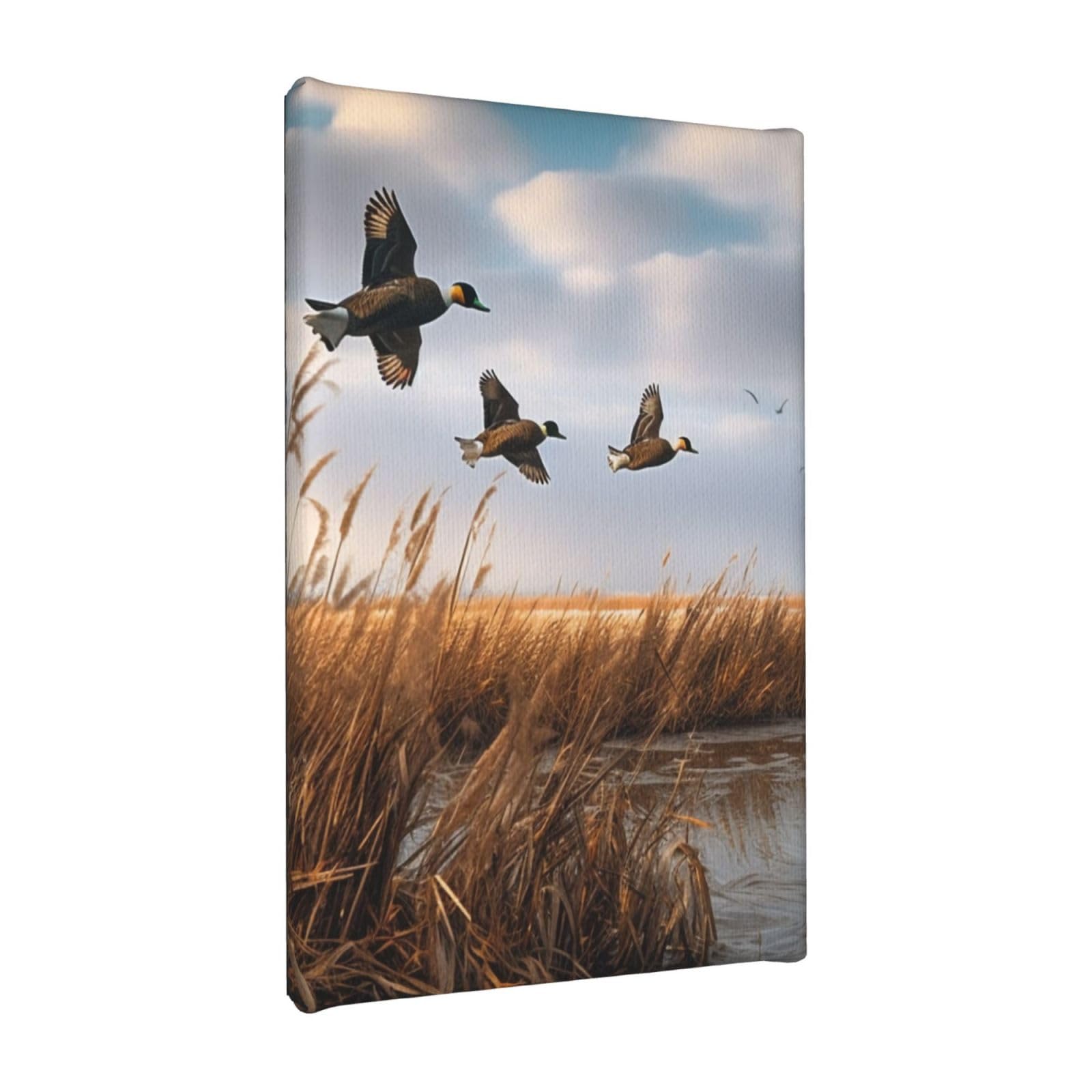 YKLJG Hunting Flying Wild Duck Printed Wall Art Canvas Painting 20x30 CM Wooden Framed Picture Painting Artwork Prints for Bedroom Kitchen Home Office Decor