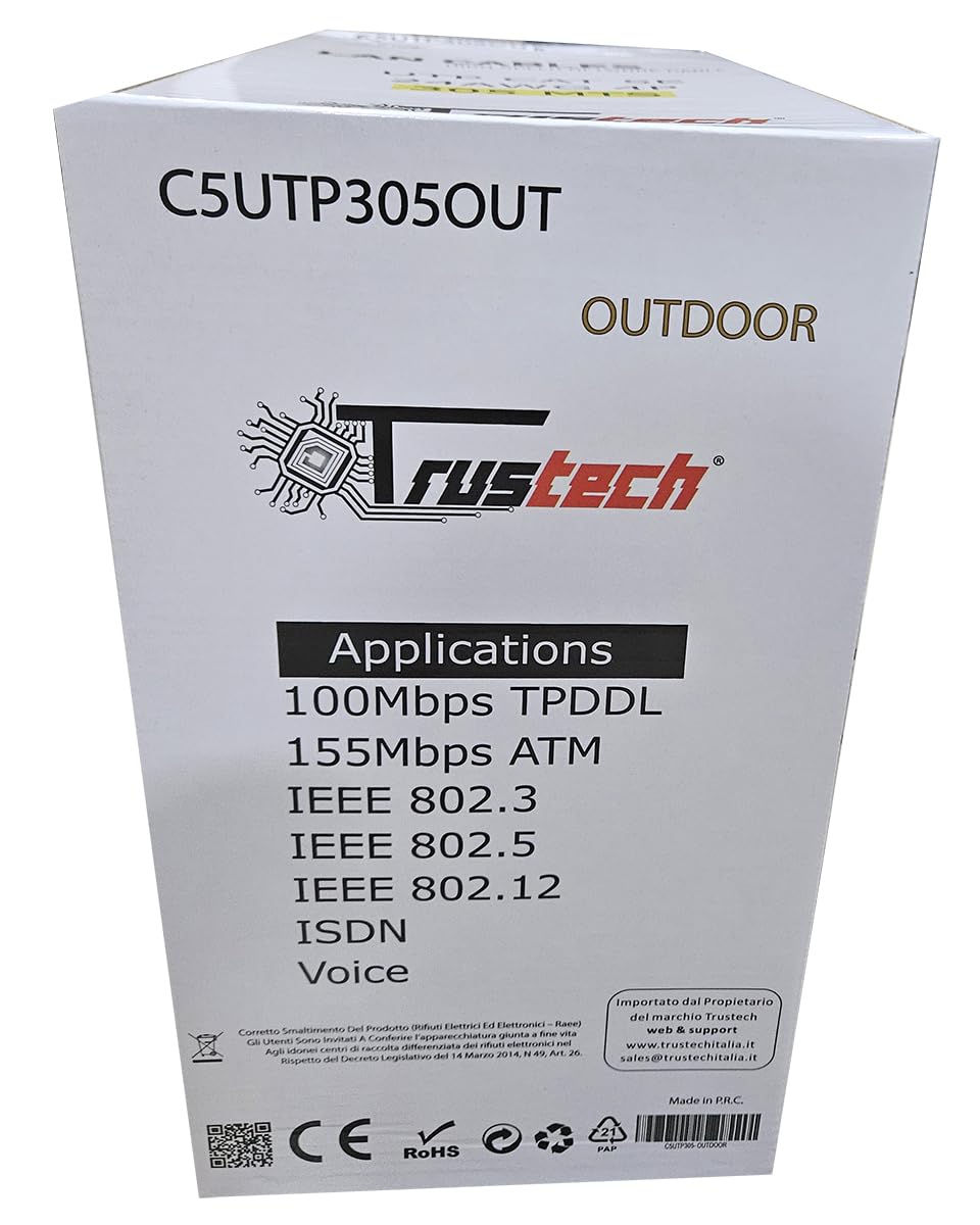 TRUSTECH Matassa Cavo Lan Utp Cat. 5E 305M 1/0.50CCA 4P PVC C5UTP305OUT