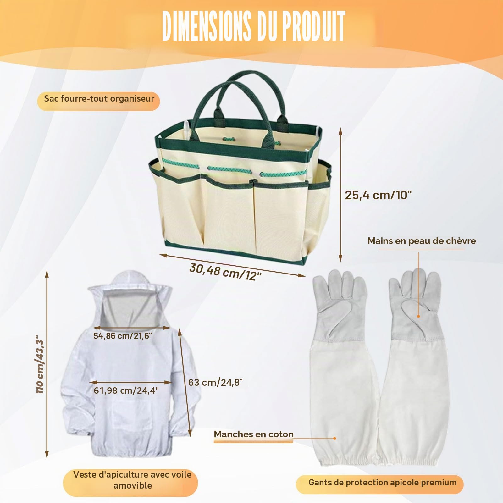 beekeeper kit D'apiculture complet 30PCS Outil de ruche bee d’apiculture avec fumoir d’abeilles,Costume Apicole avec Chaperon Anti Guêpes,Grattoir de Ruche